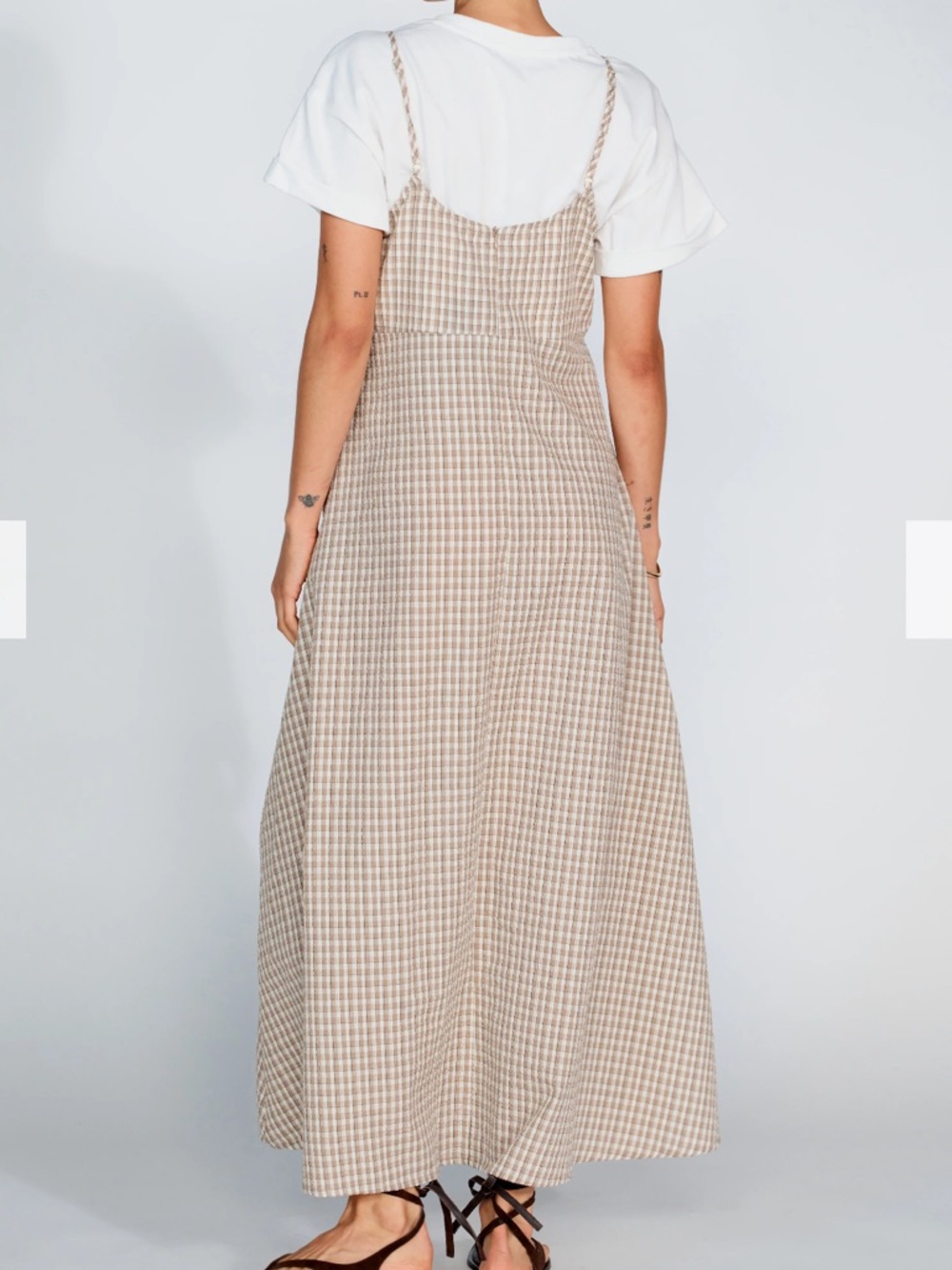 Beige Gingham Maxi Slip Dress with Thin Straps - Picture 7 of 10